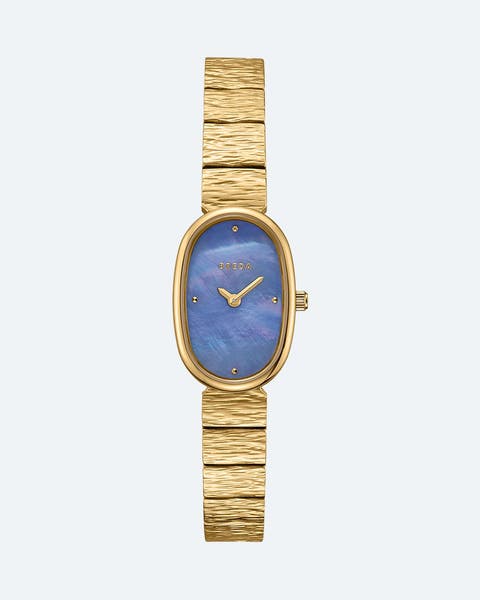 Gold Breda watch with a blue face.