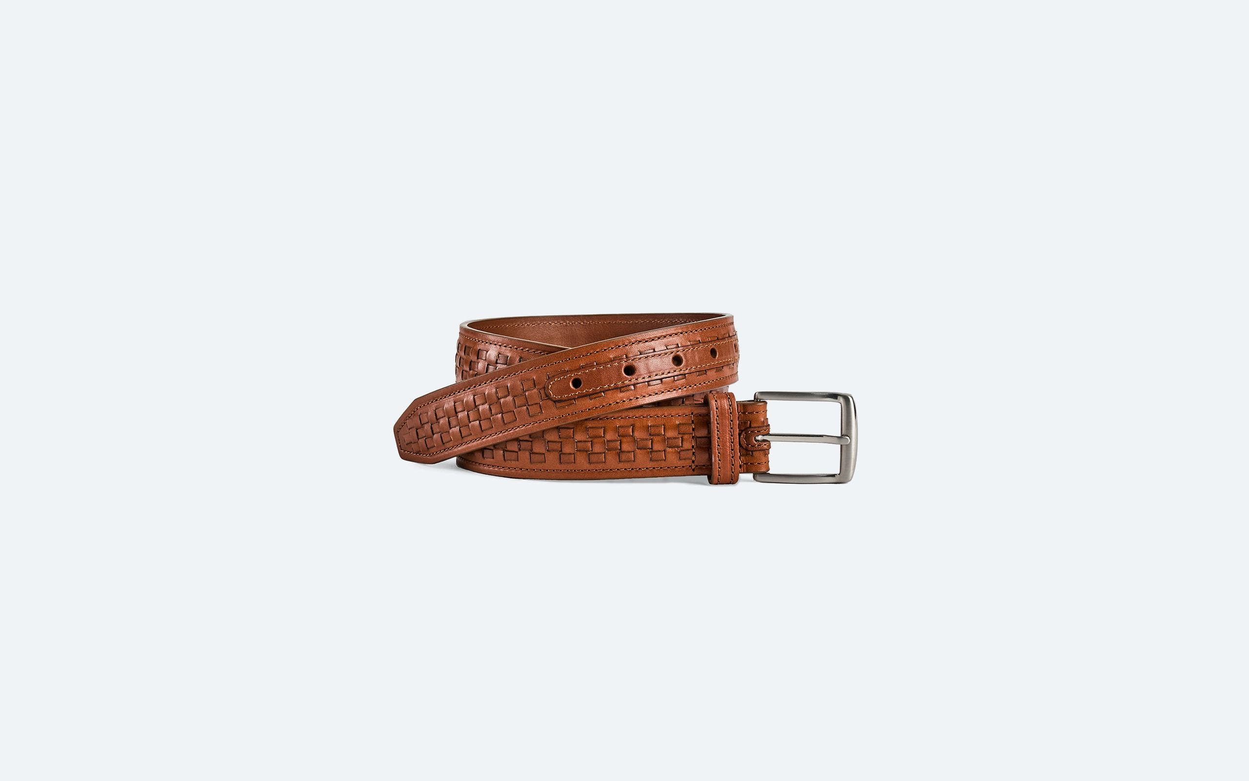 Brown woven-leather belt.