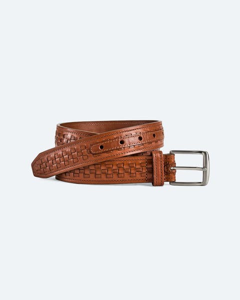Brown woven-leather belt.