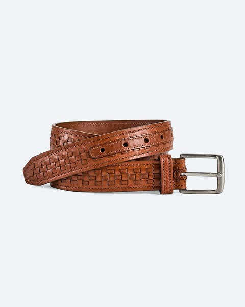 Brown woven-leather belt.
