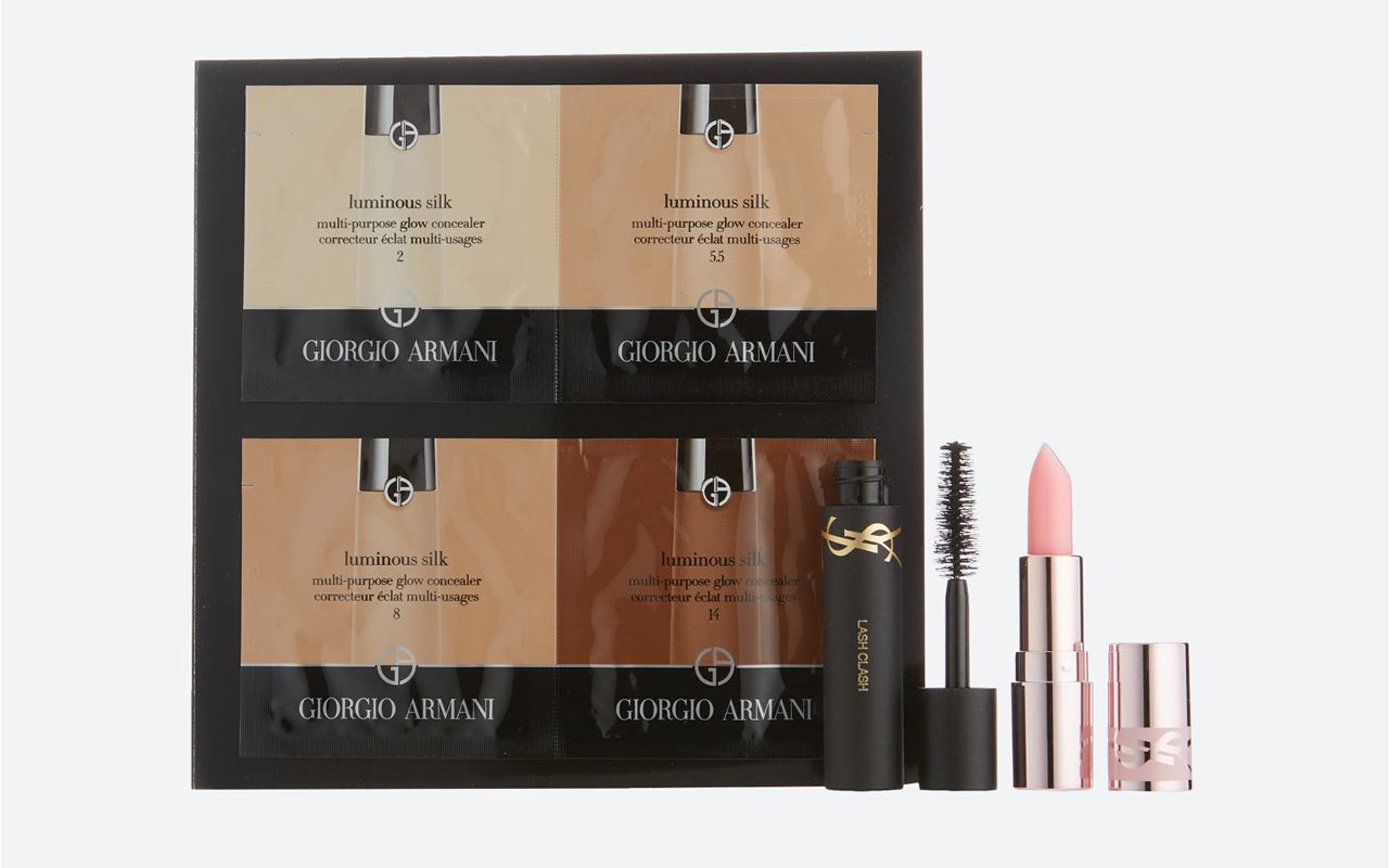 Yves Saint Laurent and ARMANI gift with purchase.