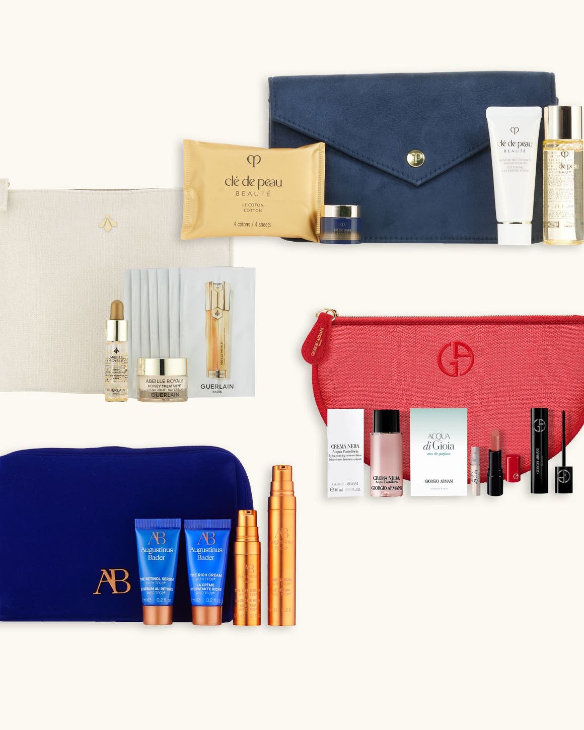A collage of beauty gifts with purchase.