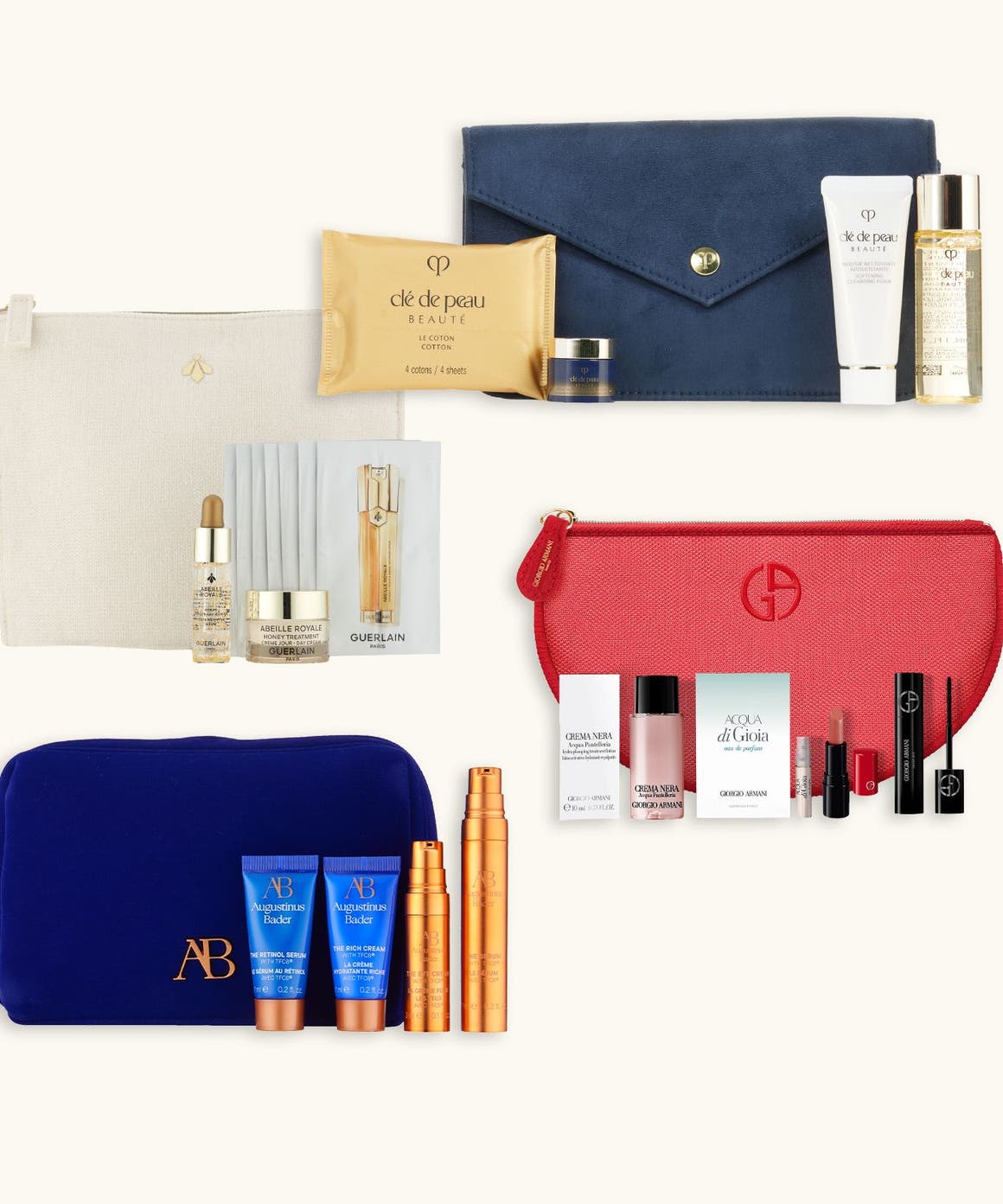 A collage of beauty gifts with purchase.