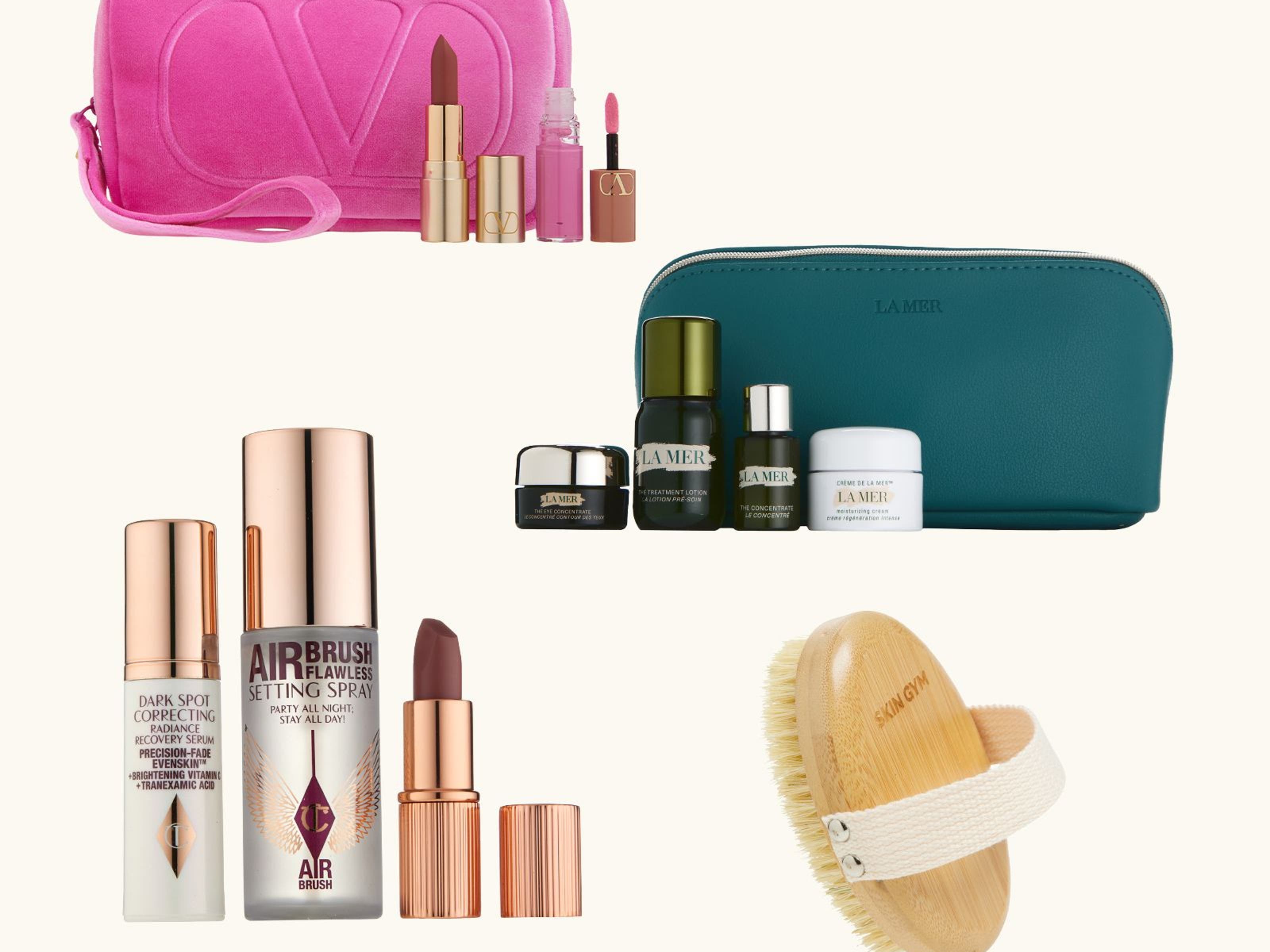 A collage of beauty gifts with purchase.