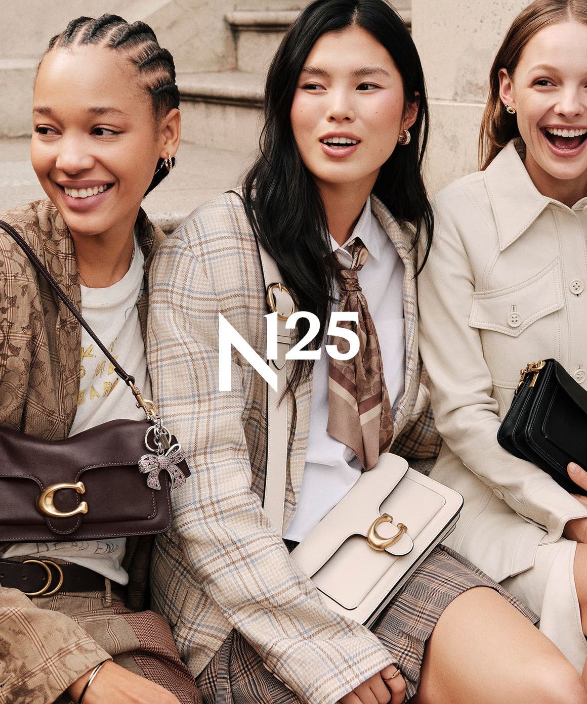 Women carrying COACH Tabby bags in different colors.