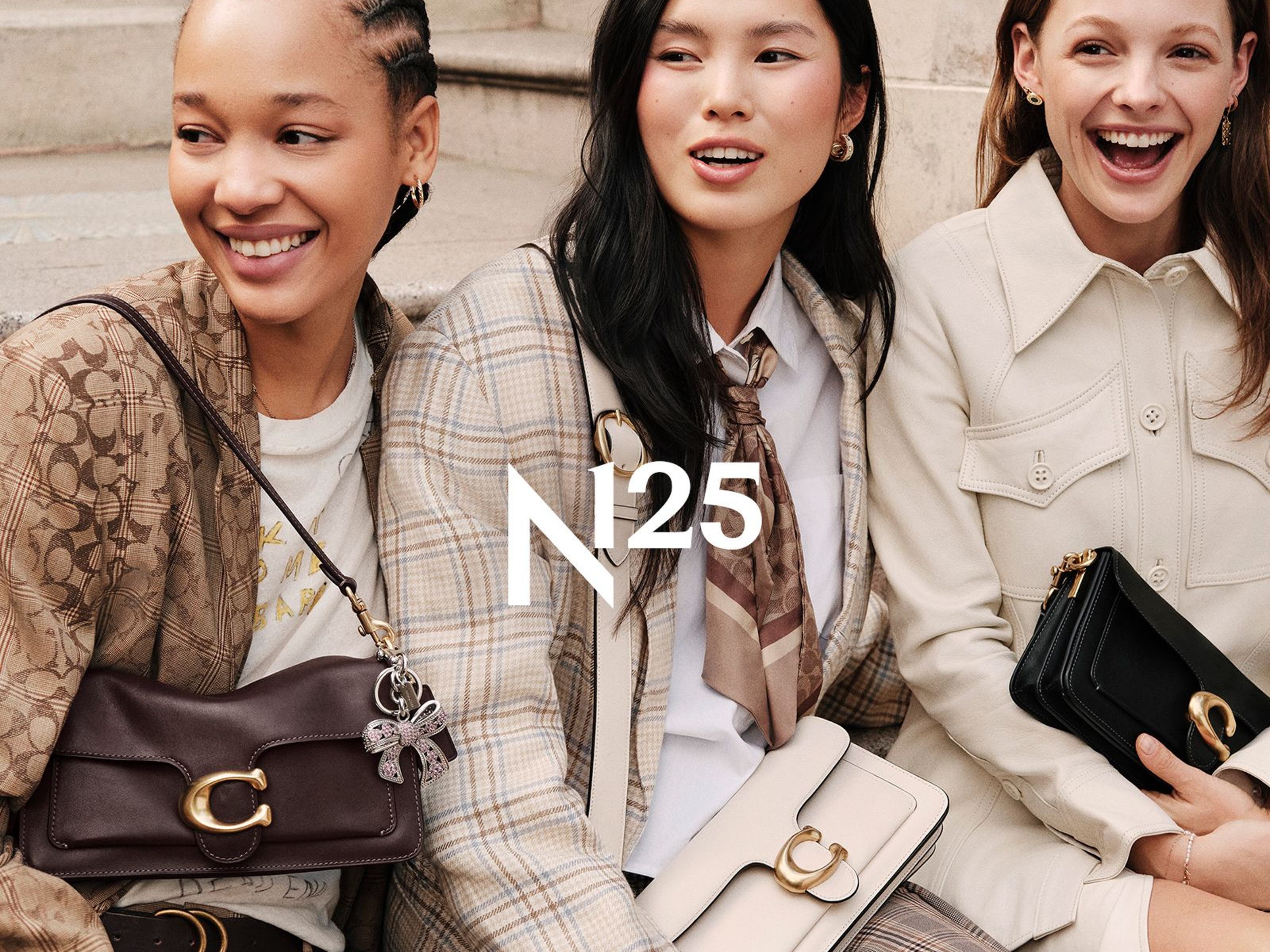 Women carrying COACH Tabby bags in different colors.