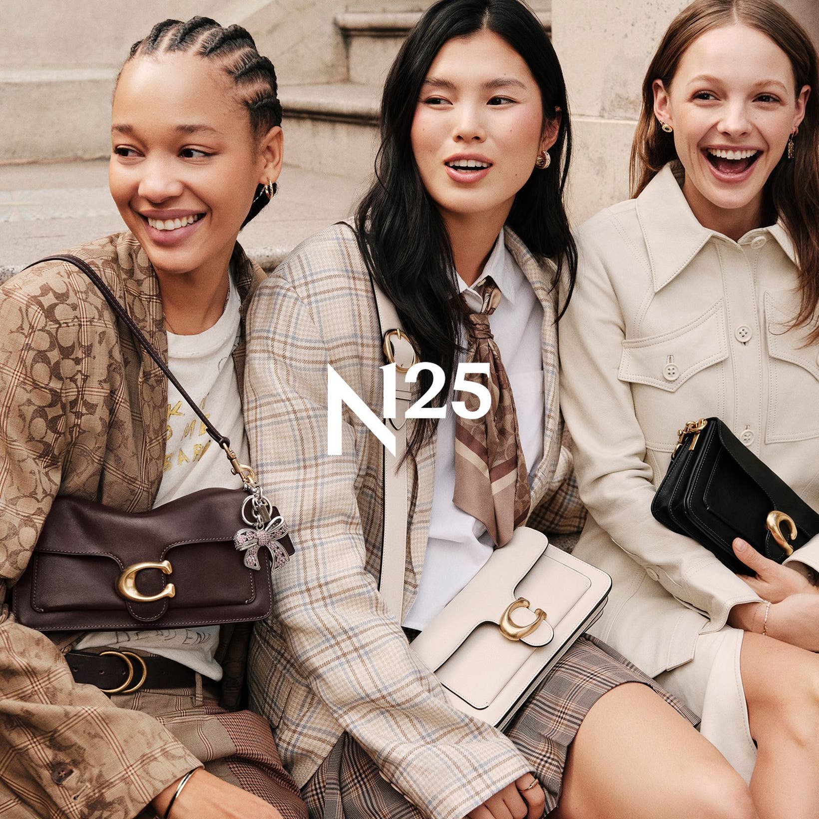 Women carrying COACH Tabby bags in different colors.