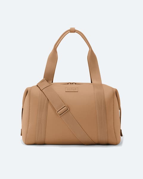 Tan duffle bag.