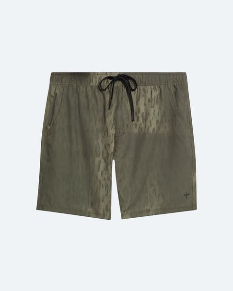 Patterned drawstring shorts.