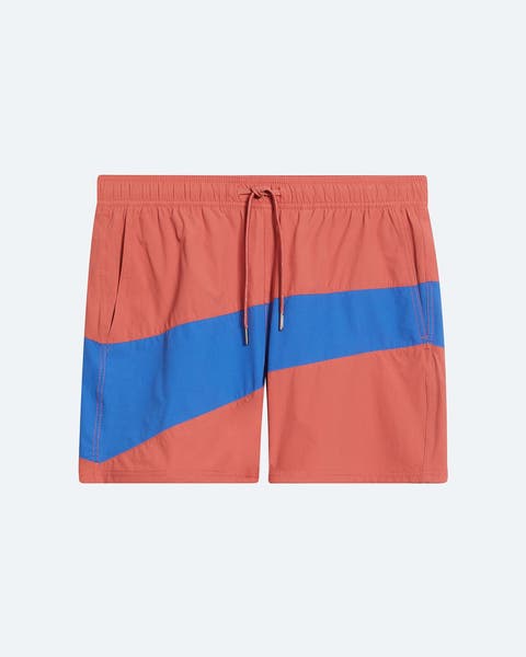 Red and blue swim trunks.