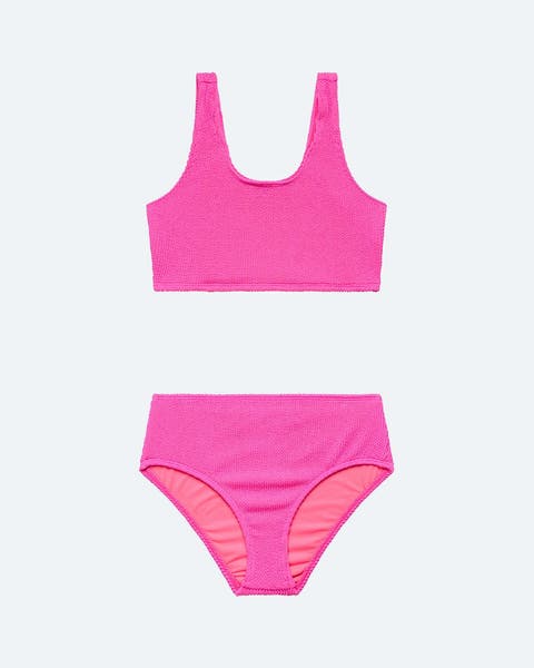 A bright pink bikini.