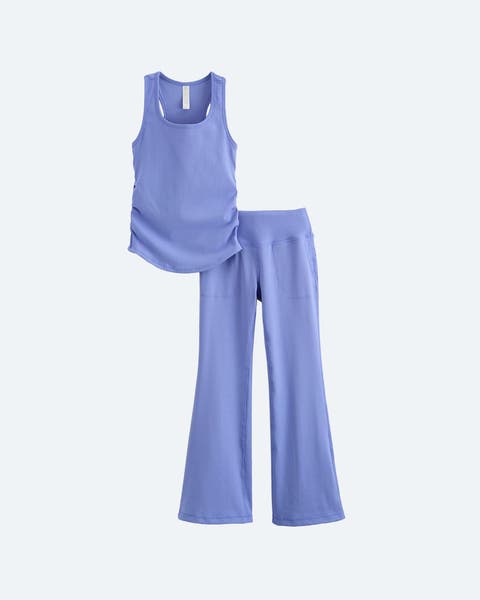 A matching tank top and flare leggings.