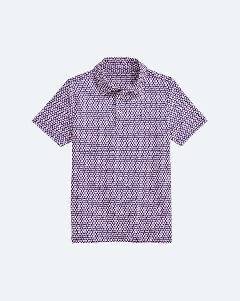 A polo shirt with baseball print.