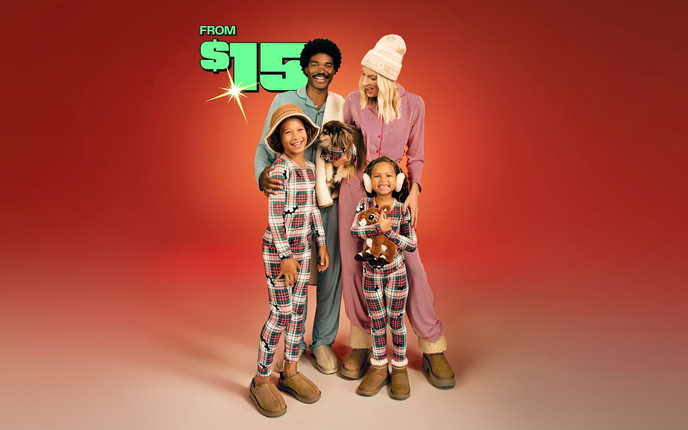 A family wearing matching pajamas—from $15.