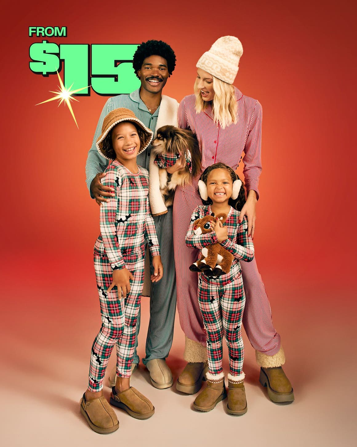 A family wearing matching pajamas—from $15.