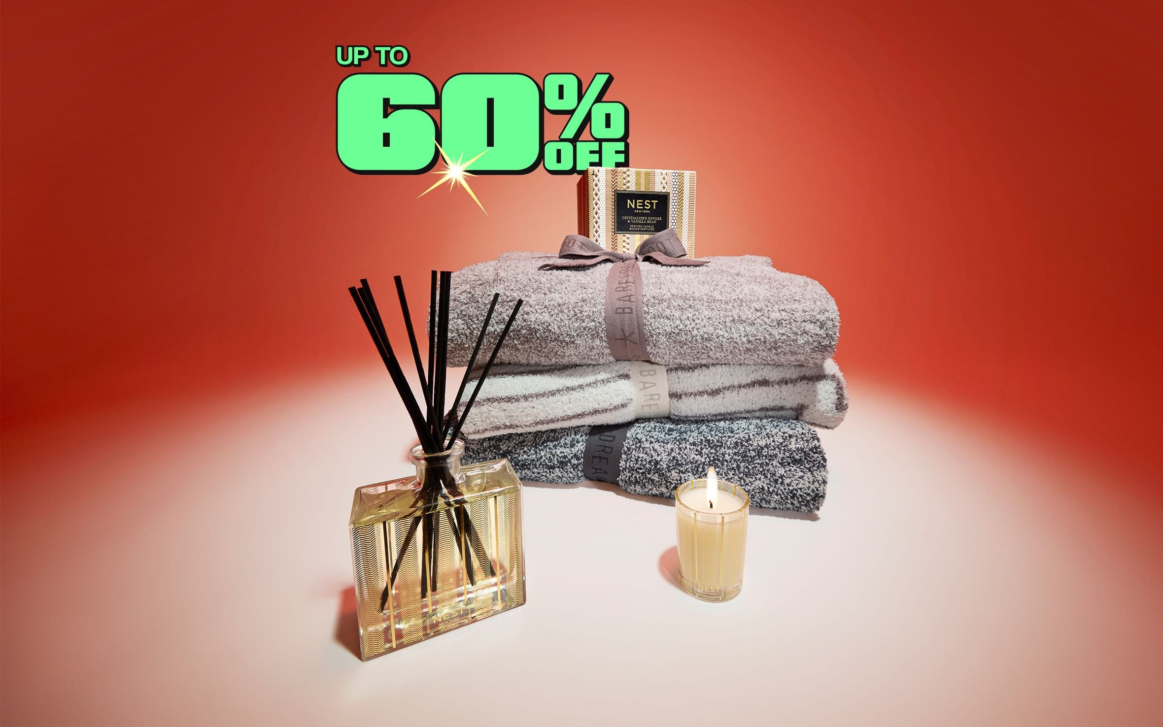 Throw blankets and home fragrance items: up to 60% off. 