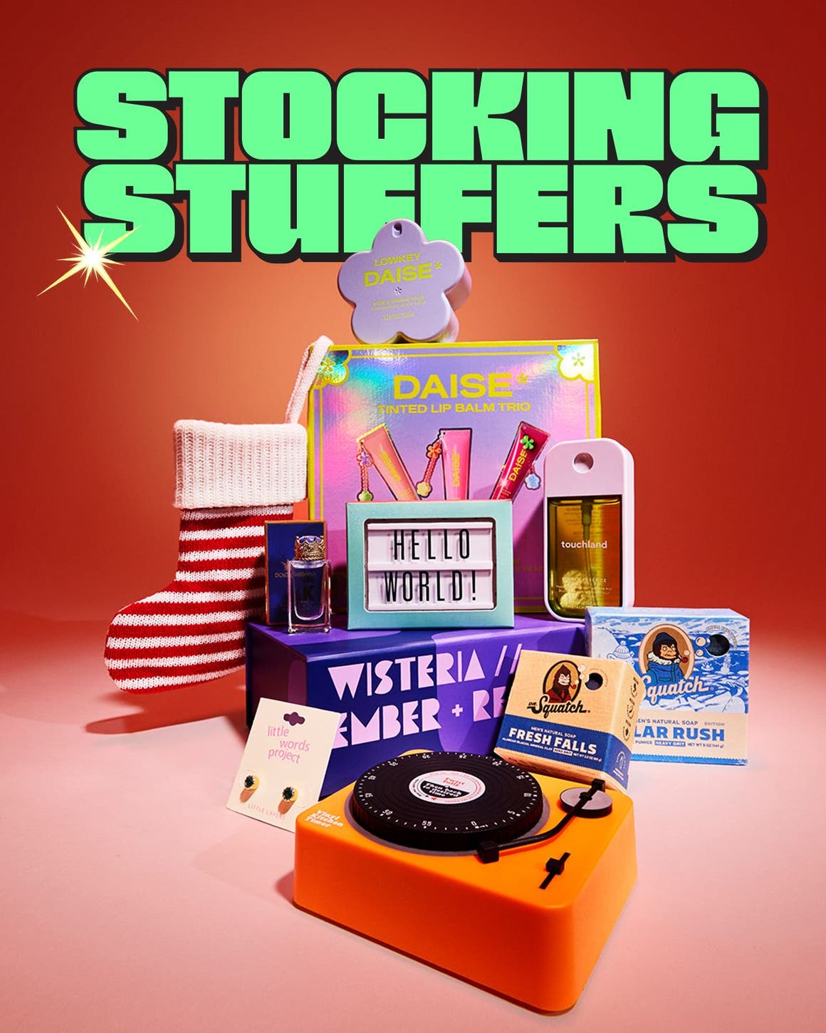An assortment of stocking stuffers. 