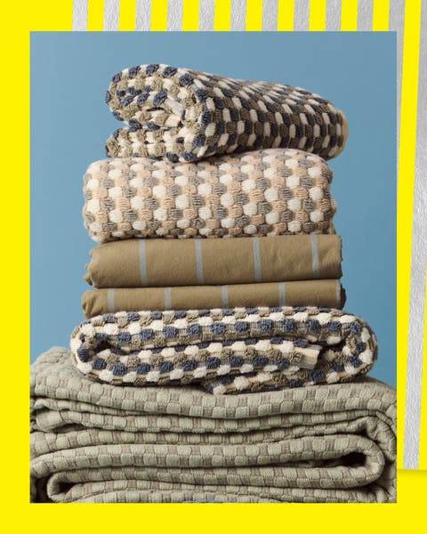 A stack of towels and bedding.