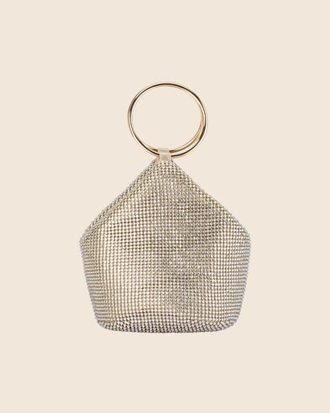 A rose-gold sequin handbag