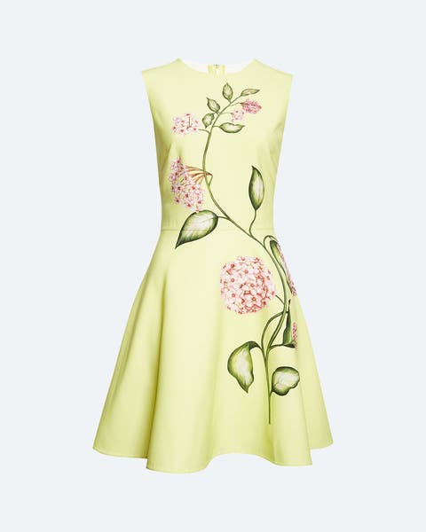 Oscar de la Renta floral fit and flare minidress.