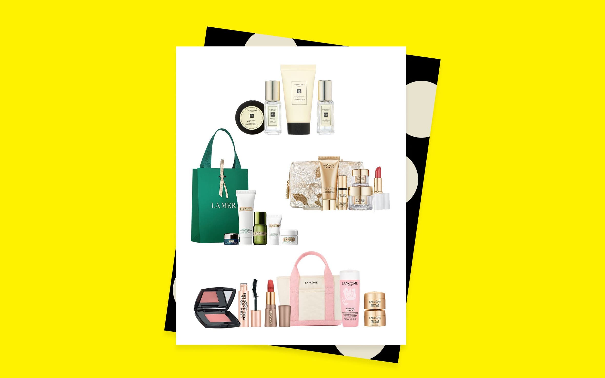 Gifts with purchase from Estee Lauder, Lancome, La Mer and Jo Malone London.