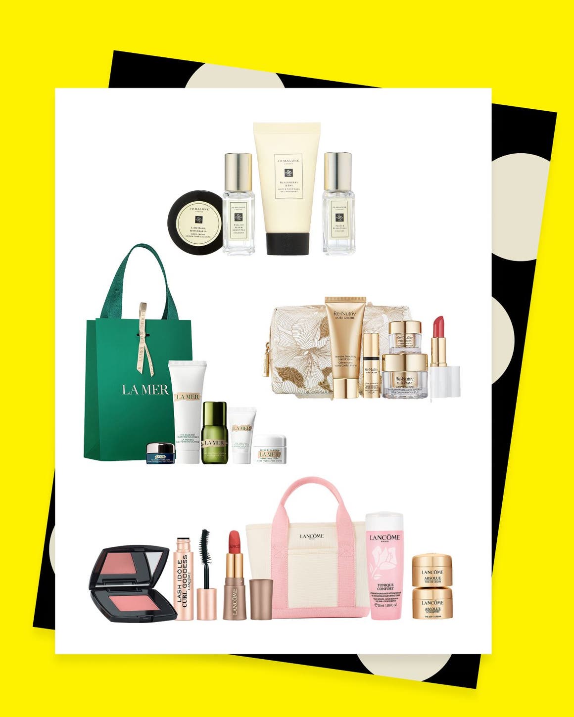Gifts with purchase from Estee Lauder, Lancome, La Mer and Jo Malone London.