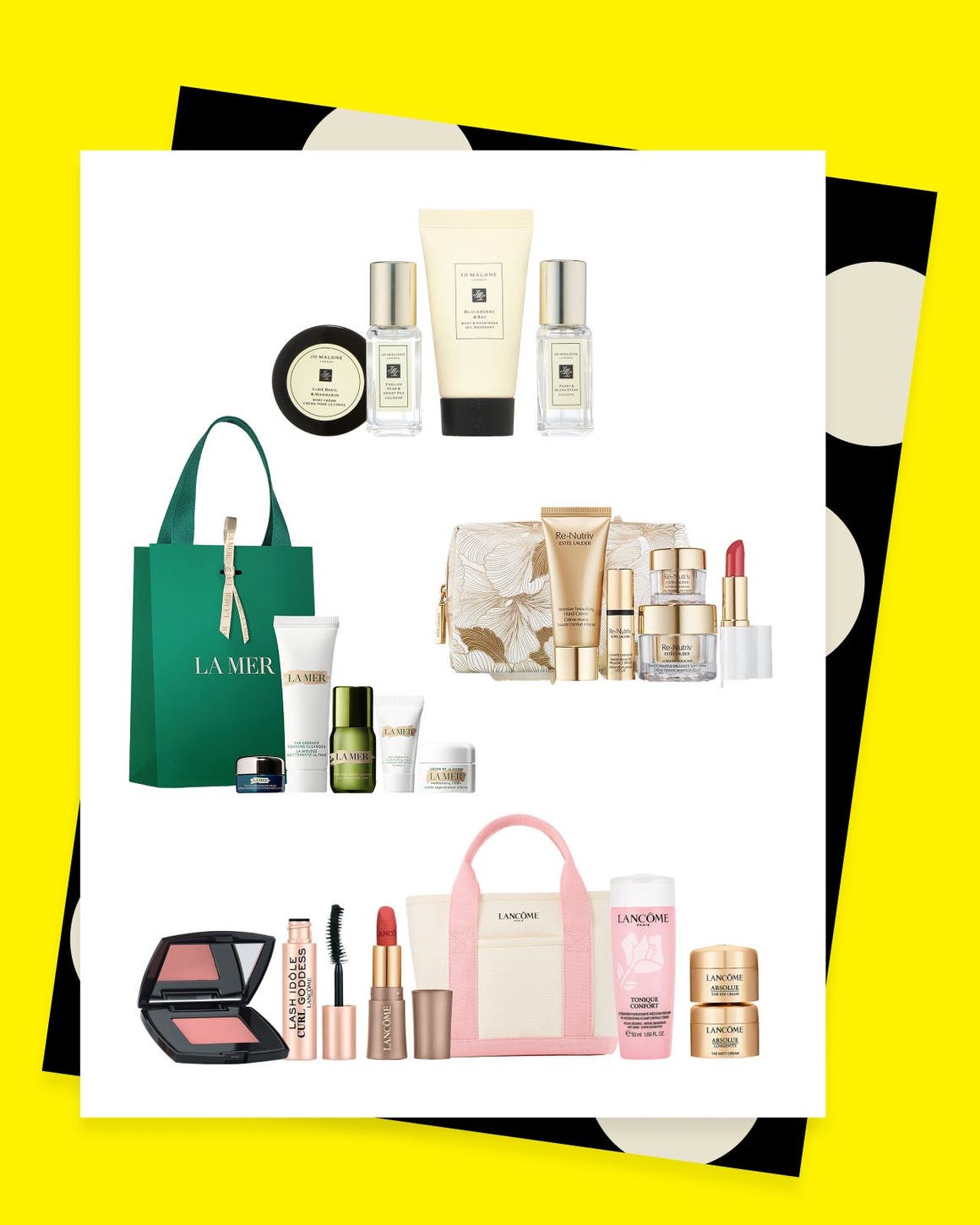 Gifts with purchase from Estee Lauder, Lancome, La Mer and Jo Malone London.