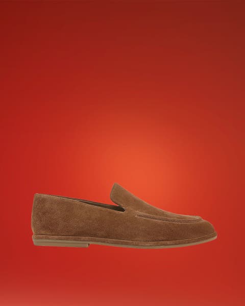 A brown loafer.