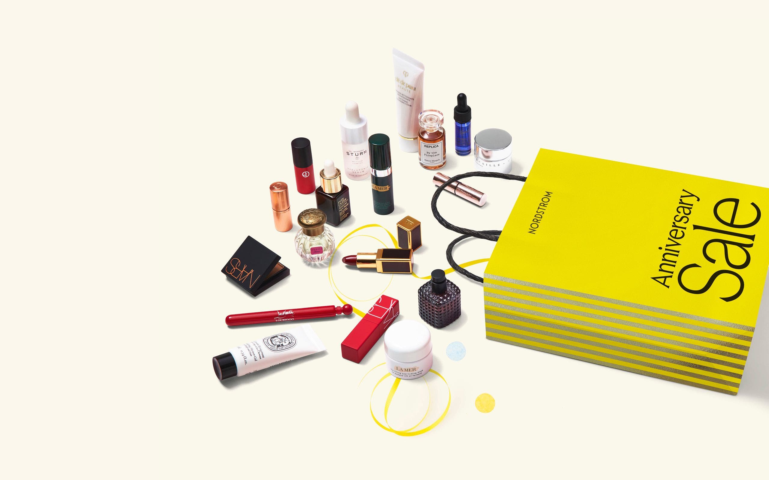 beauty samples and a shopping bag.