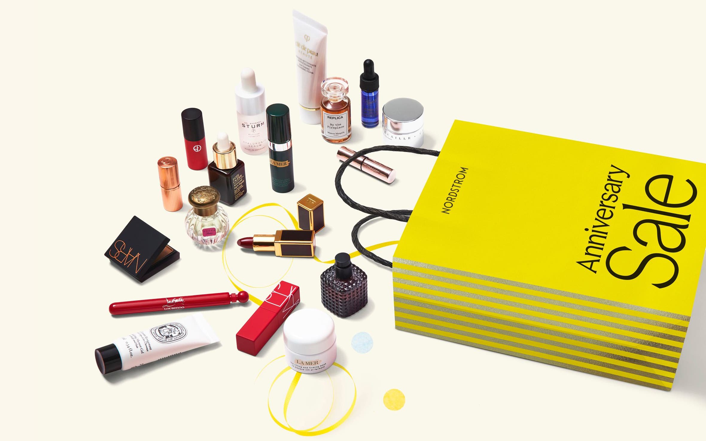 beauty samples and a shopping bag.