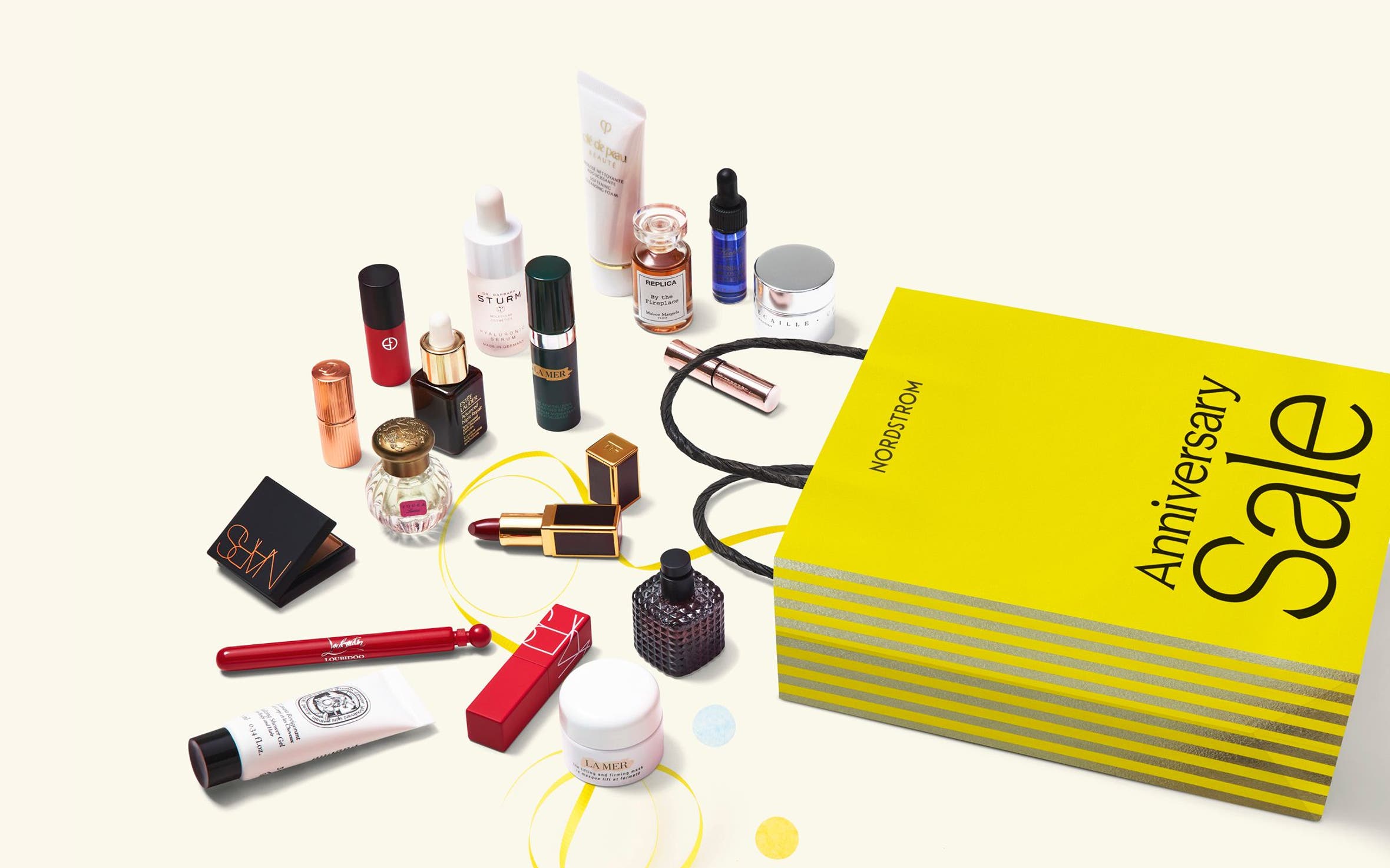 beauty samples and a shopping bag.