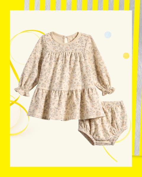 A cream print matching set for girls.