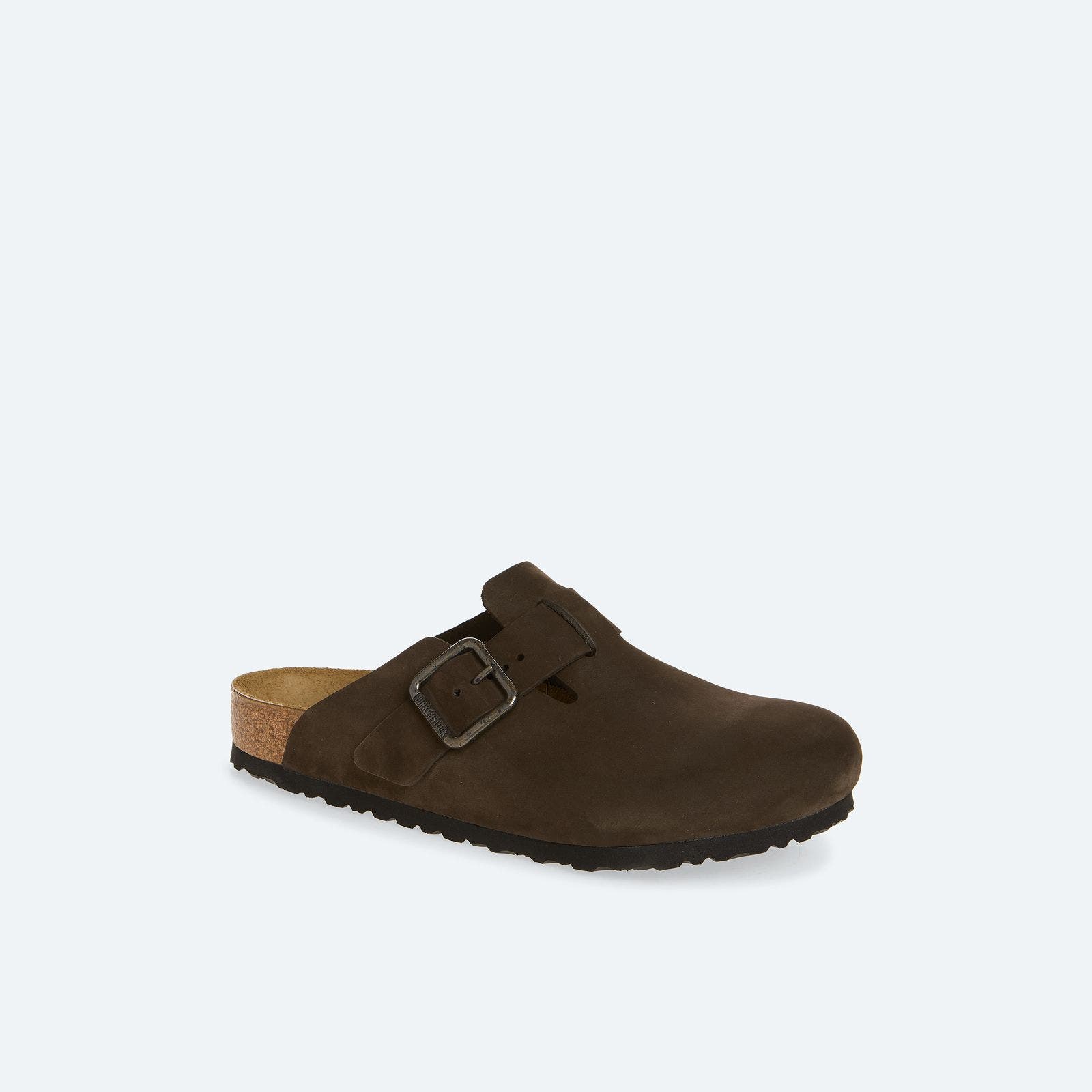A single brown suede Birkenstock clog.