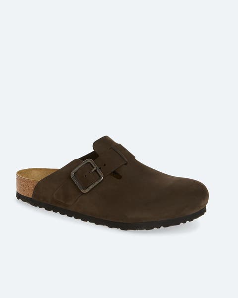 A single brown suede Birkenstock clog.