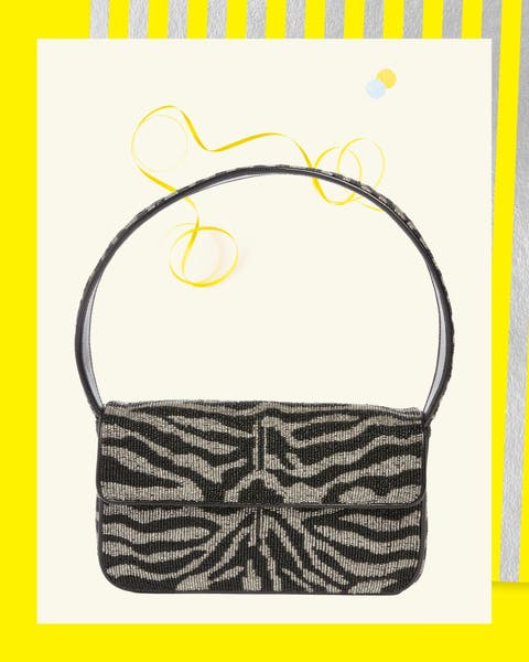 A beaded zebra-print shoulder bag.
