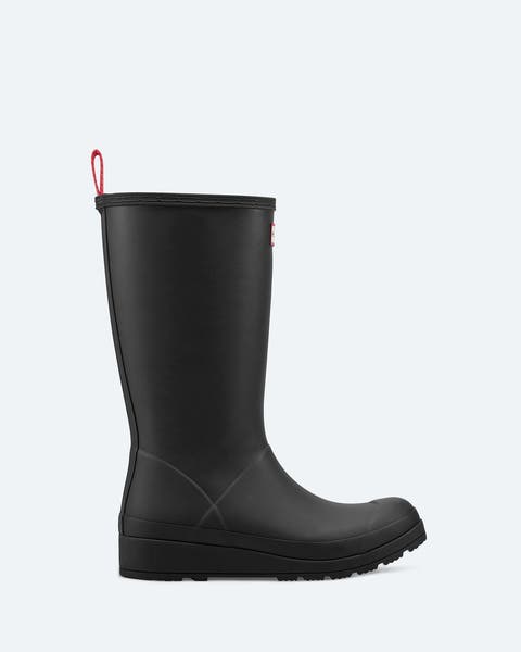 Black midi rain boots.