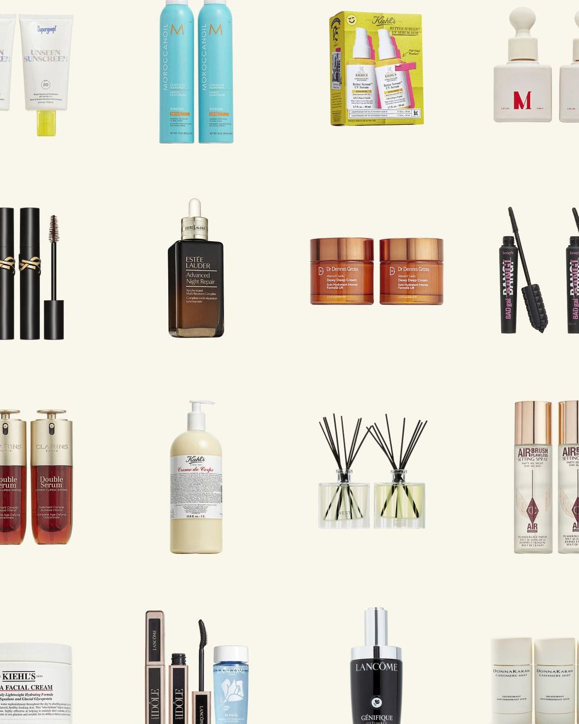 A collage of beauty and grooming products.