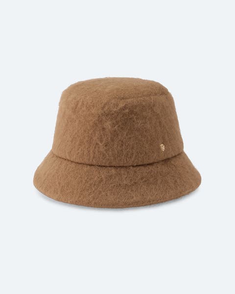 Camel brushed wool bucket hat.