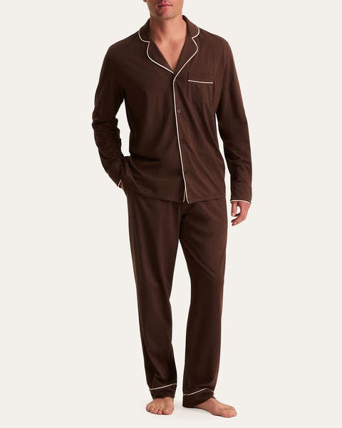 Man in brown pajama set.