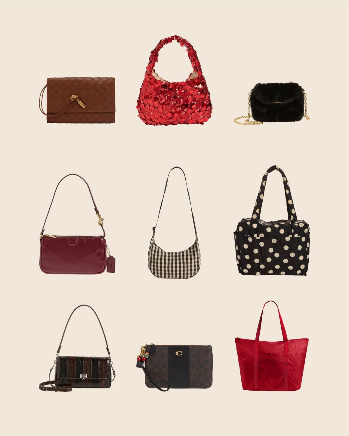 A variety of handbags.