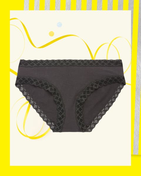 A pair of charcoal grey Natori panties.