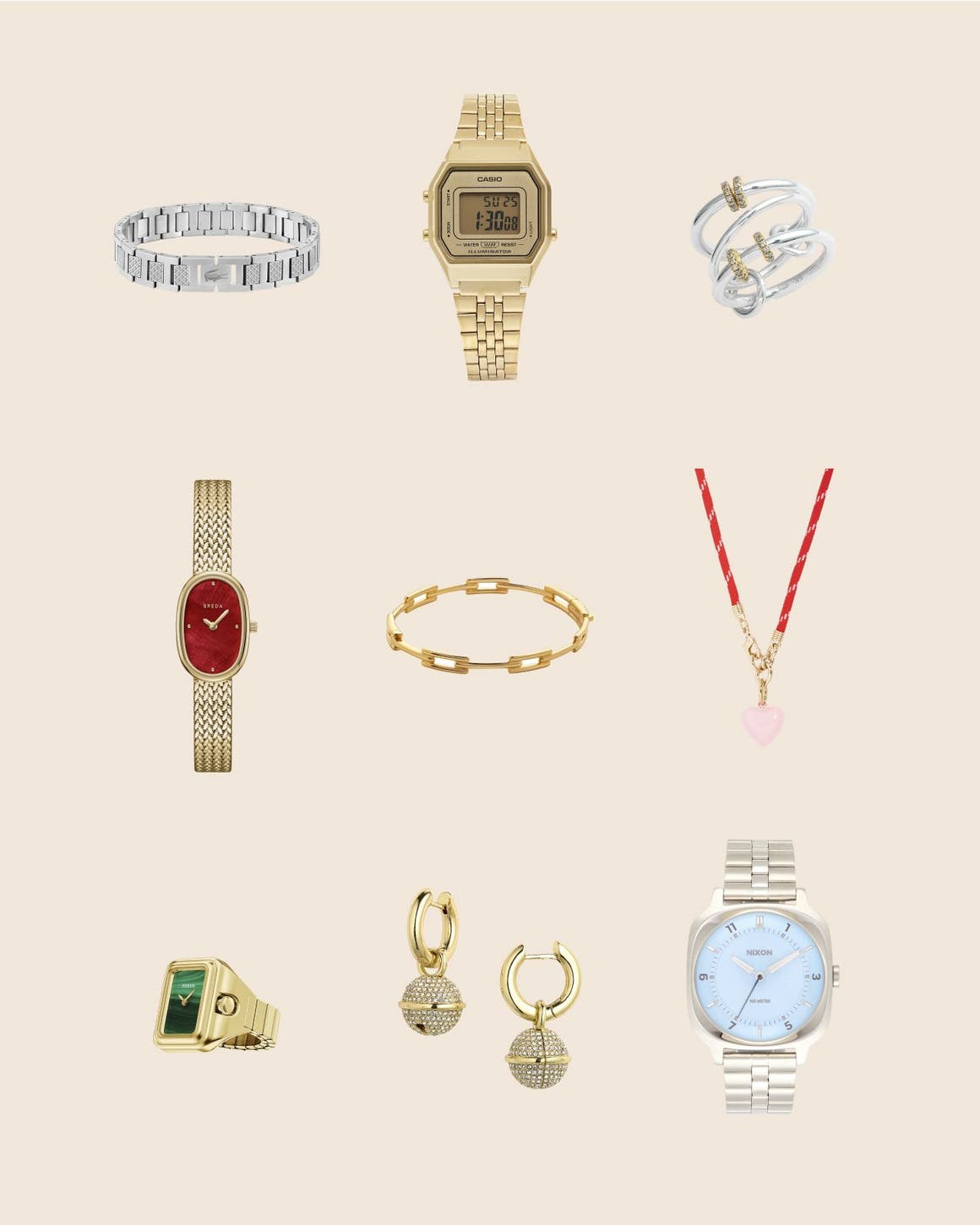 a collage of jewelry items