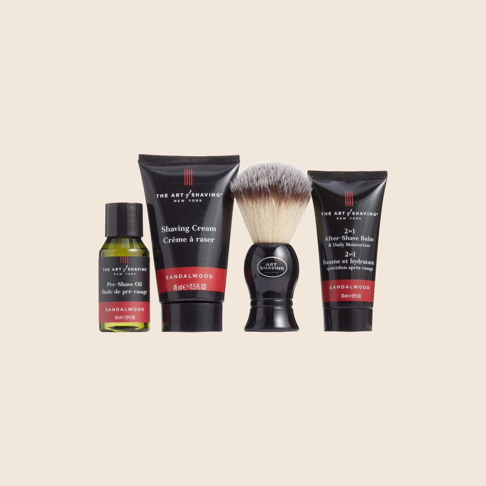 A four-piece The Art of Shaving set with a shave brush, cream, oil and after-shave balm.