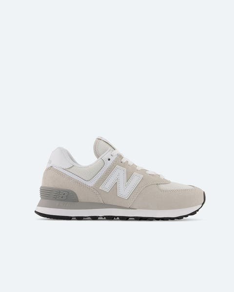 Beige and white sneakers.