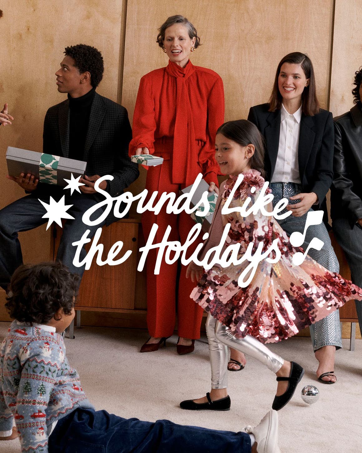 Sounds like the holidays. Men, women and kids with gifts.