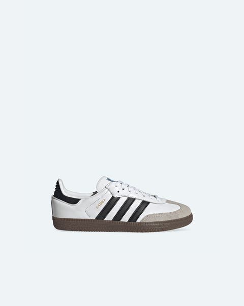 White and black striped trainers.