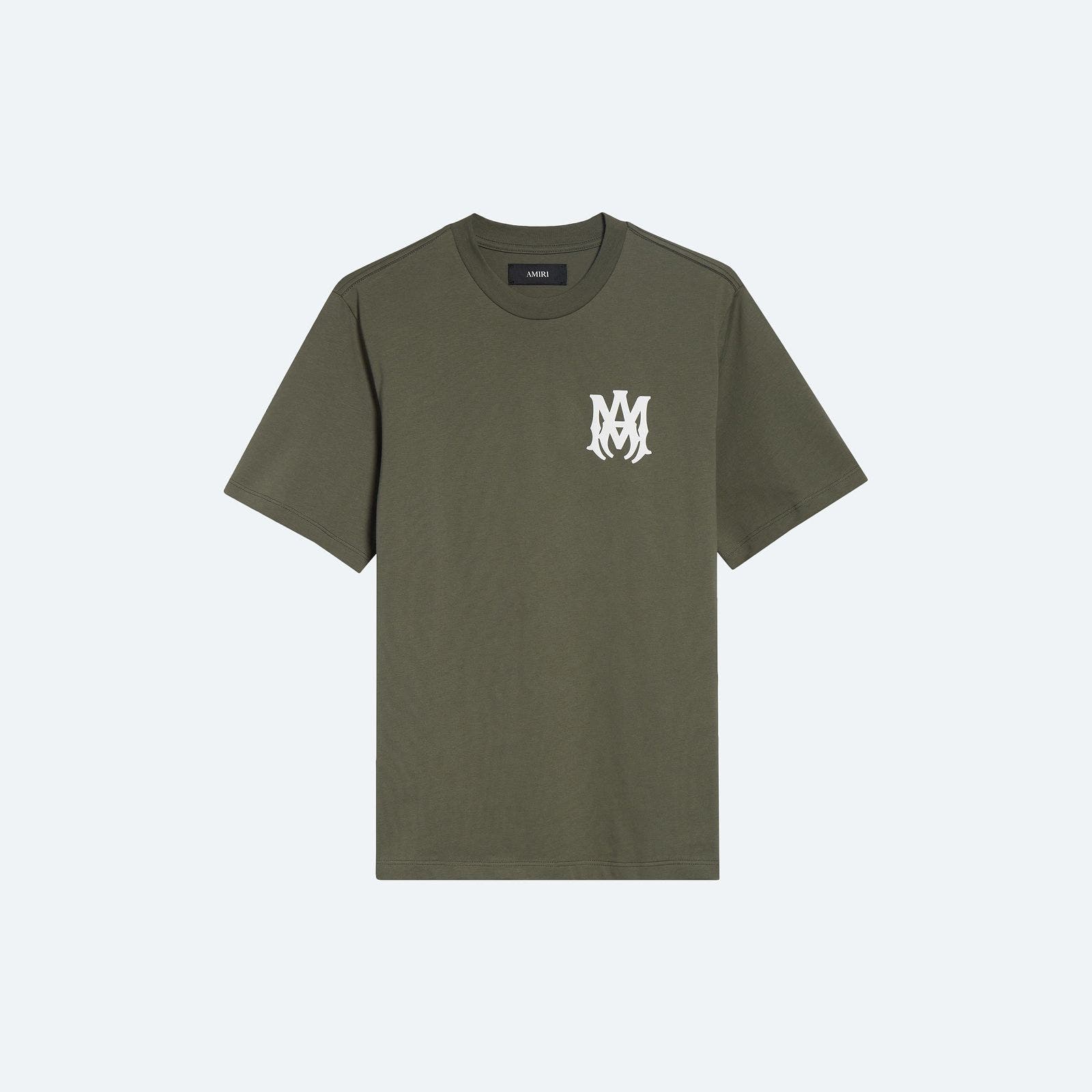 A sage crewneck graphic T-shirt. 