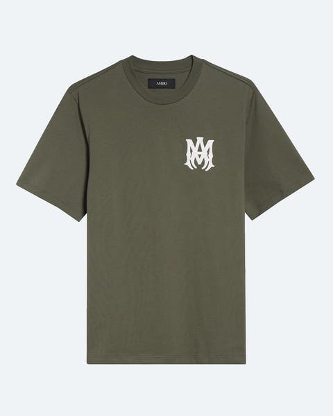 A sage crewneck graphic T-shirt.