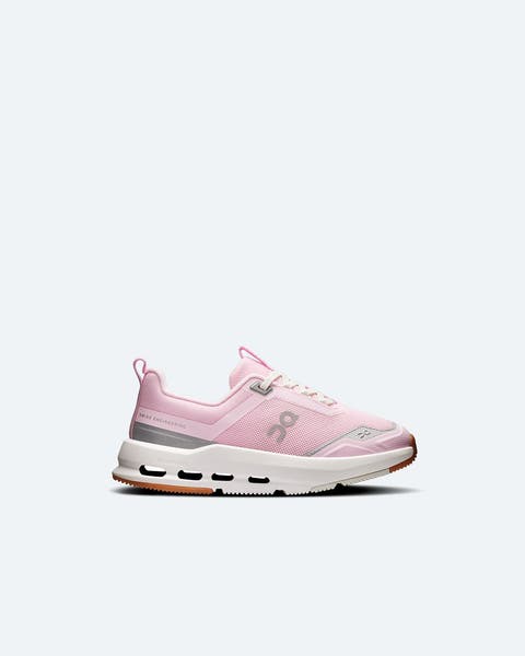 Pink and white sneakers.