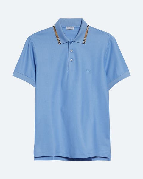 A blue polo with checked tipping.